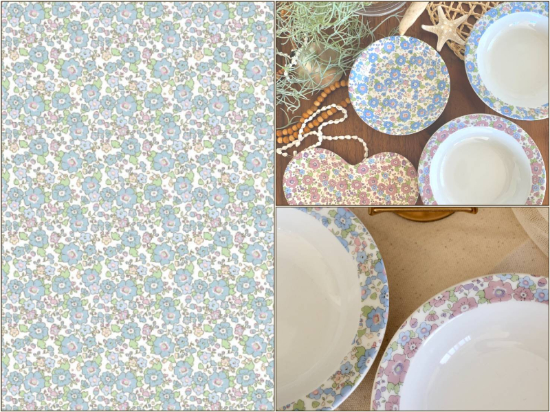 【白磁用】Floral Pattern  Blue フローラルパターンブルー転写紙 A3サイズ