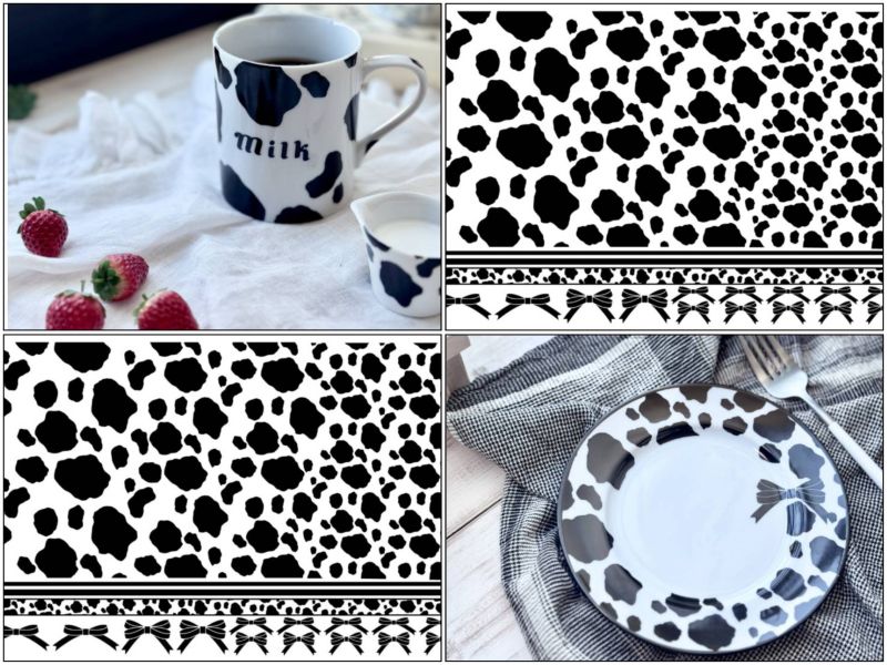 12日まで発売記念SALE♪【白磁用】アニマル柄シリーズ カウ柄 牛 A3サイズ （ポーセラーツ ポーセリンアート  転写紙 アニマル )