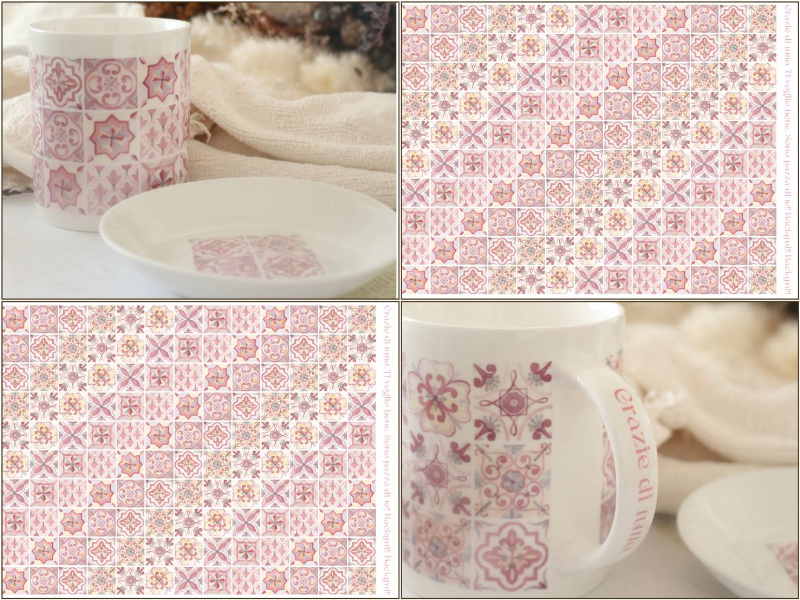 【白磁用】Majolica Tile Pink マジョリカタイルピンク転写紙　A3サイズ ( ポーセラーツ 転写紙 ポーセリンアート)