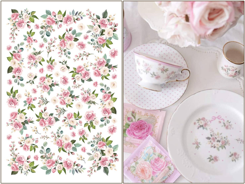 8日まで発売記念30％オフ♪【白磁用】ロマンティックローズ転写紙（ポーセラーツ 転写紙 ポーセリアート 花 バラ 薔薇 花柄転写紙)