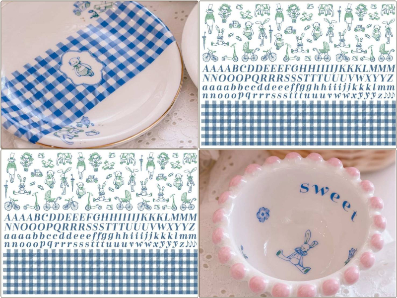 11日まで約20％オフ♪【白磁用】リトルトイズ転写紙（ポーセラーツ ポーセリンアート チェック イニシャル アルファベット 転写紙 ウサギ クマ)