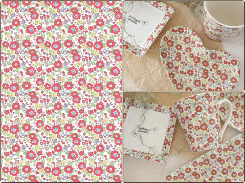 発売記念12日まで20％オフ♪【白磁用】Floral Pattern Cherry Red フローラルパターンチェリーレッド転写紙 A3サイズ（ポーセラーツ ポーセリンアート 花柄 転写紙)