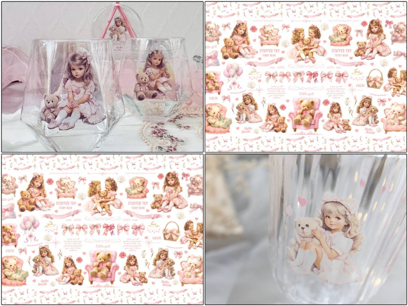 21日まで発売記念20％オフ♪【ガラス用】sweet bear スイートベア 転写紙　（ポーセラーツ ポーセリンアート 転写紙  リボン クマ 花)