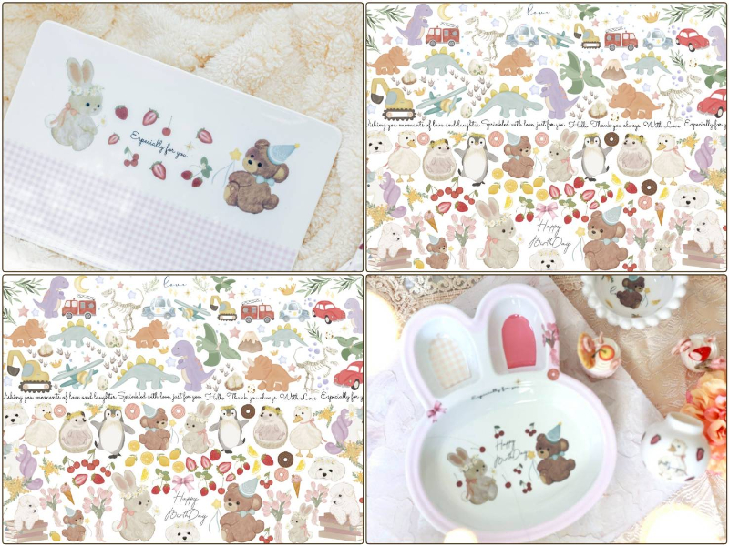 24日まで発売記念約17％オフ♪【白磁用】Dream Parade ドリームパレード転写紙（ポーセラーツ ポーセリンアート 転写紙  恐竜 ぺんぎん ウサギ クマ)