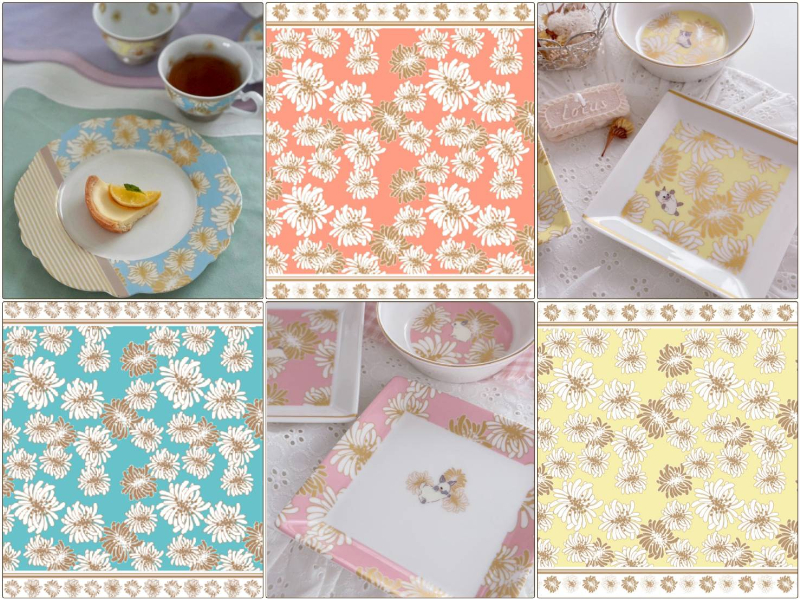 【白磁用・セット割】アナスタシア転写紙 ※ブルー＆ピンク＆レモン 3色セット30％オフ♪ ※1枚924円 （ポーセラーツ ポーセリンアート  花柄  転写紙)
