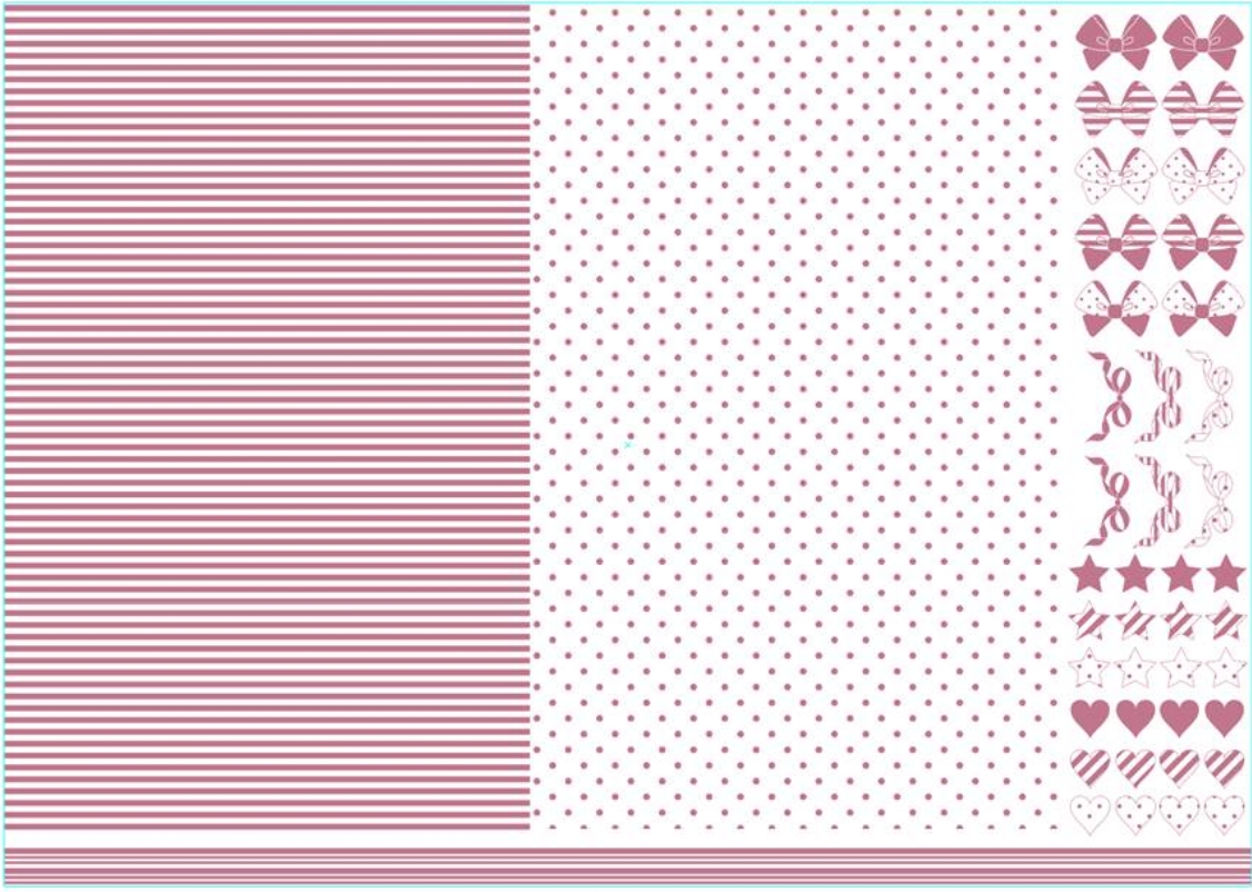 【セット割】ピンクルージュドット×ストライプ&CUTEな飾りつき転写紙 A3サイズ　白磁＆ガラス用　※２０％OFF