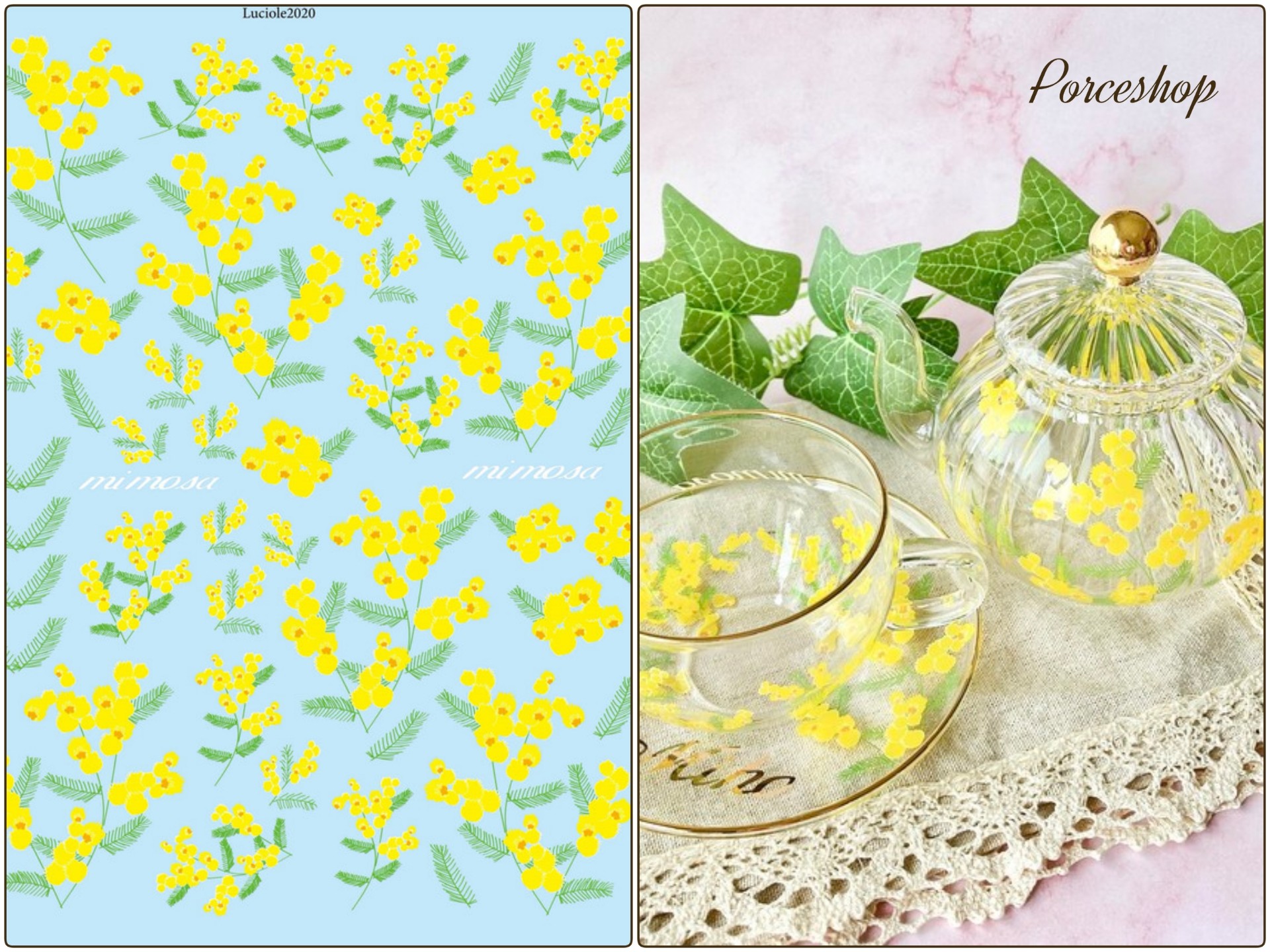 【ガラス用 】yellow flower-mimosa- 転写紙　イエローフラワーミモザ転写紙