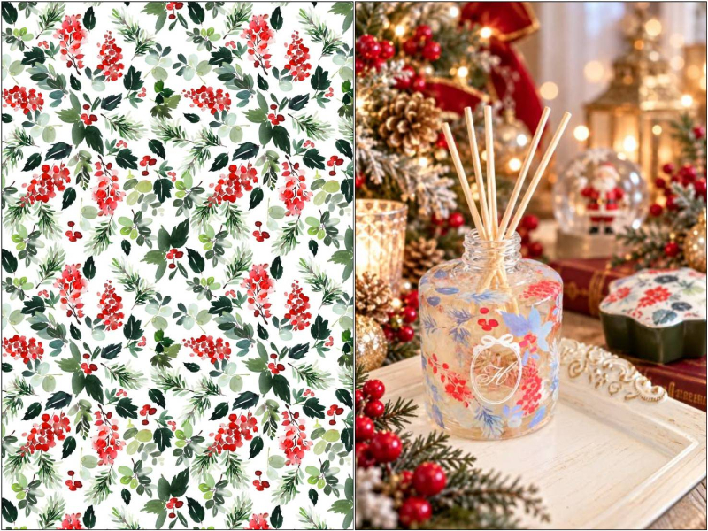 【ガラス用】クリスマス転写紙　ベリー＆リーフ　（ポーセラーツ 転写紙 ポーセリアート )