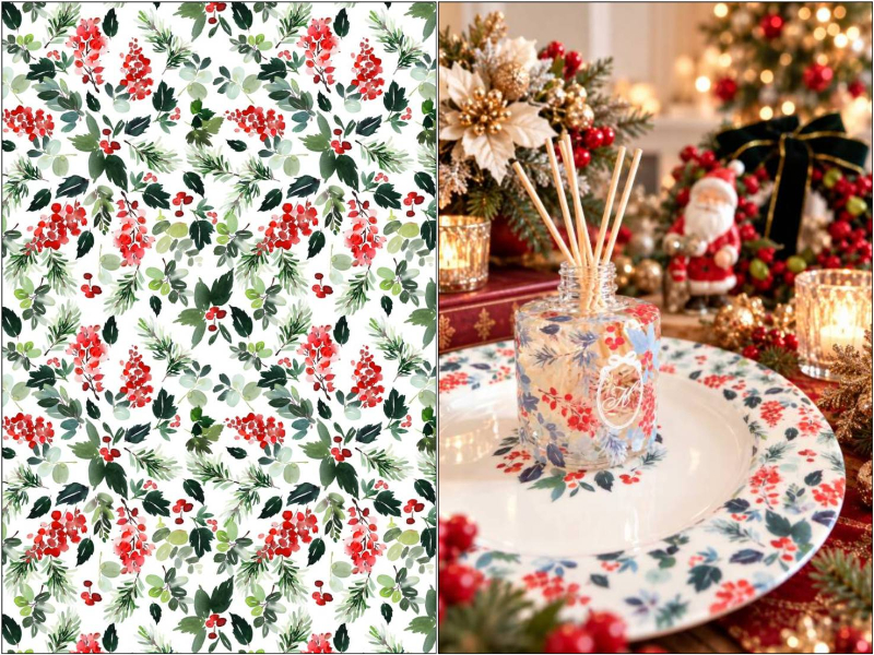 【セット割】クリスマス転写紙　ベリー＆リーフ　ガラス用＆白磁用　※20％OFF　（ポーセラーツ 転写紙 ポーセリアート )