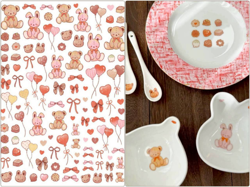 31日まで発売記念10％オフ♪【白磁用】Sweet Friends スイーツフレンズ転写紙（ポーセラーツ 転写紙 ポーセリアート  バレンタイン クマ うさぎ チョコレート お菓子 ハート)