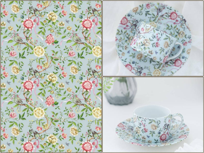 9日まで発売記念30％オフ♪【白磁用】The Garden　ブルー　A3サイズ　（ポーセラーツ ポーセリンアート 花柄 鳥 シノワズリ 転写紙)