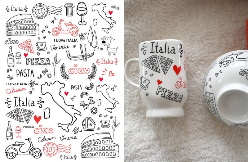 【白磁用】　I LOVE ITALIA　イタリア転写紙　A4サイズ　（ポーセラーツ ポーセリンアート イタリア・世界・旅転写紙 Italy)