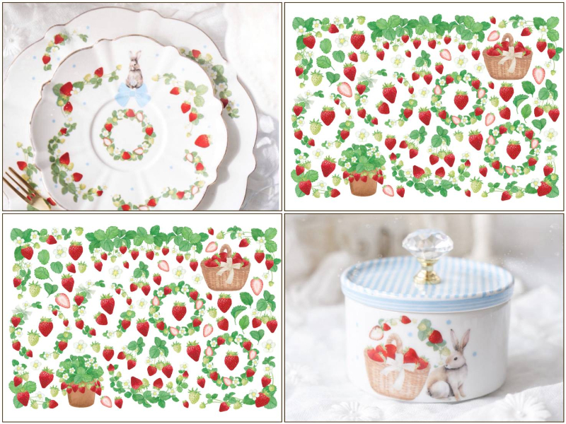 19日まで発売記念30％オフ700円♪【白磁用】北欧風ストロベリーガーデン転写紙（ポーセラーツ 転写紙 ポーセリンアート ポーセリアート いちご 苺  イチゴ フルーツ)