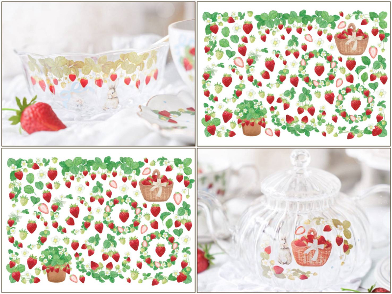 19日まで発売記念30％オフ700円♪【ガラス用】北欧風ストロベリーガーデン転写紙（ポーセラーツ 転写紙 ポーセリンアート ポーセリアート いちご 苺  イチゴ フルーツ)