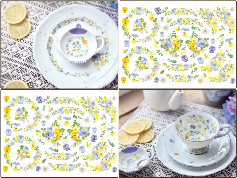 26日まで発売記念30％オフ700円♪【白磁用】北欧風フローラルパンジーリース転写紙（ポーセラーツ 転写紙 ポーセリアート 花 フラワー)