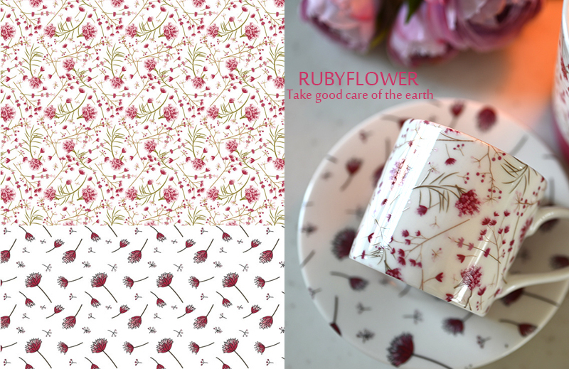 【白磁用】Rubyflower 　ルビーフラワー転写紙　 （ポーセリンアート用　ピンク花転写紙）
