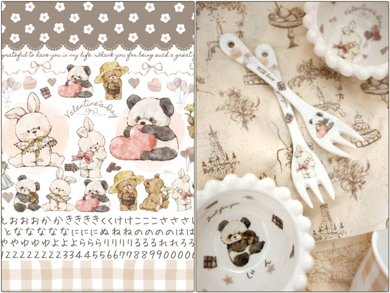 【白磁用】Melty Friends メルティフレンズ転写紙（ポーセラーツ ポーセリンアート 転写紙  ウサギ クマ パンダ ひらがな)