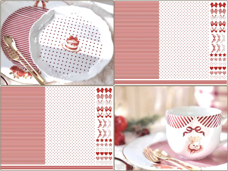 9日まで発売記念770円♪【白磁用】レッド ドット×ストライプ&CUTEな飾りつき転写紙 A3サイズ ( ポーセラーツ 転写紙 ポーセリンアート 赤)