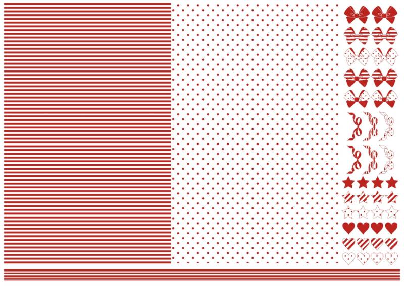 【セット割】レッド ドット×ストライプ&CUTEな飾りつき転写紙 ※白磁＆ガラス用お得なセット20％オフ ( ポーセラーツ 転写紙 ポーセリンアート 赤)